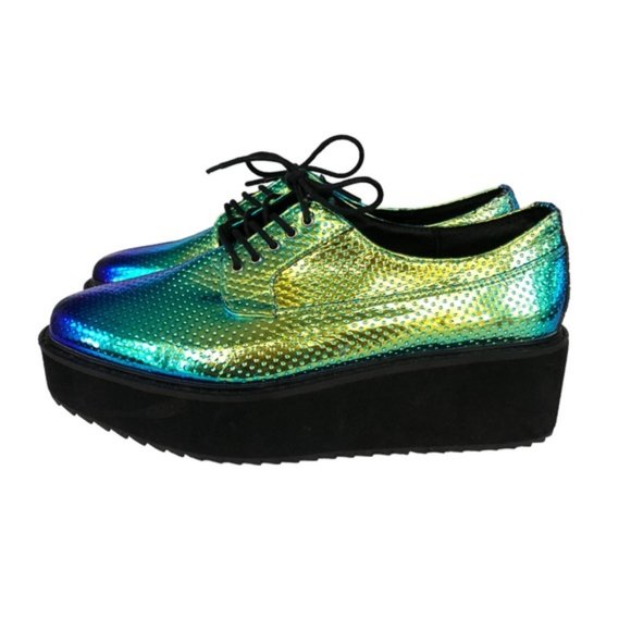 YES Holographic Platform Shoe Size 7 Rainbow Mermaid - Picture 11 of 11